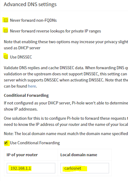 Pi Hole Advanced DNS Settings for Asus Merlin