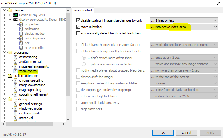 madvr zoom control can reduce rainbow effect with subtitles