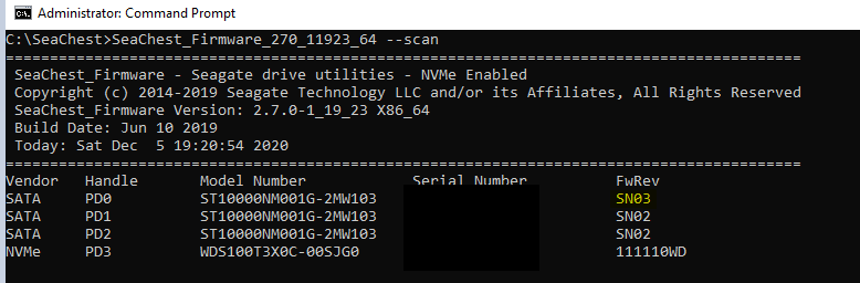 seachest confirm firmware update worked