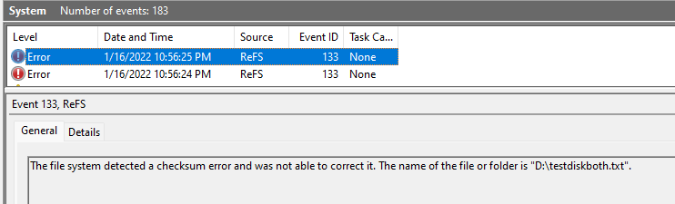 event viewer file corrupted on both disks