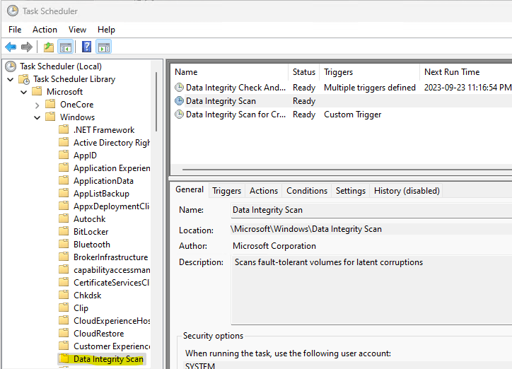 Successful ReFS data integrity scan