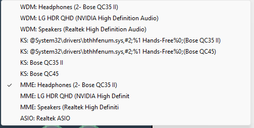 VoiceMeeter output options